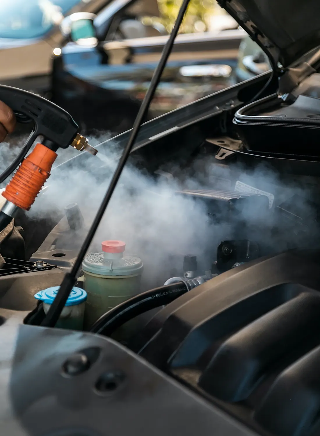 Steam car wash and detailing close-up results